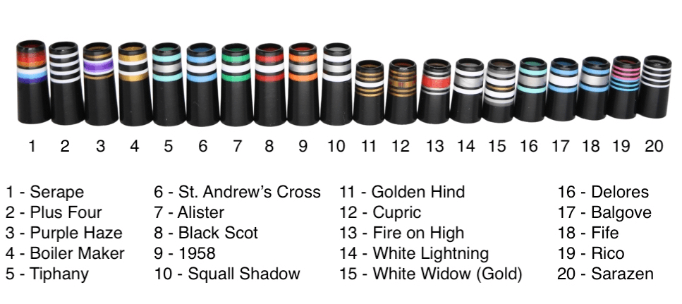 Available ferrule color options with shaft examples